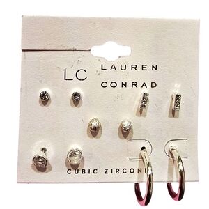 LC Lauren Conrad Silver Cubic Zirconia 5-PR Earring Set